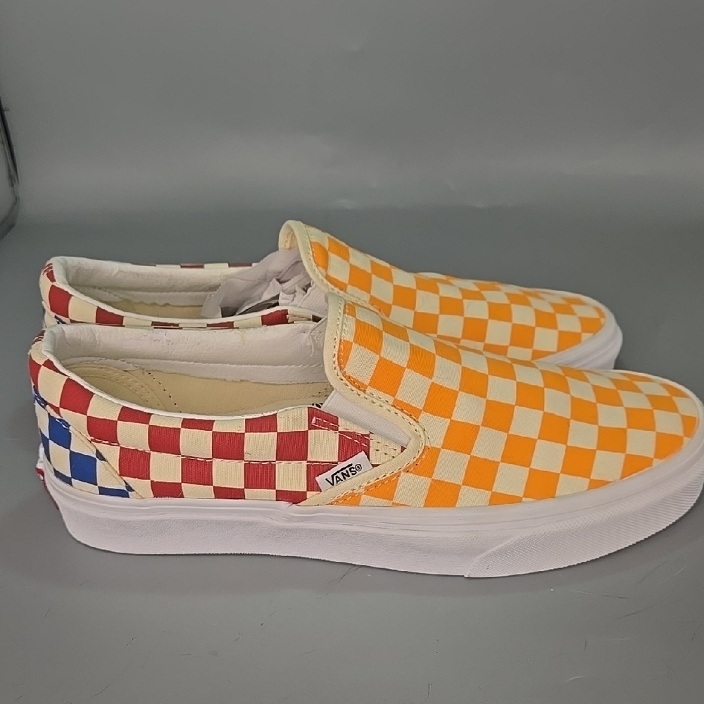 Van's Checkered Slip-On Shoes - Orange and Red Men 8.5 Women 10 - Picture 8 of 11
